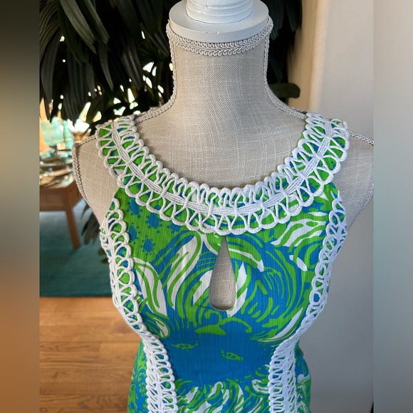 💚💙Lilly Pulitzer Limeade Roar of The Jungle Blue & Green Shift Dress Size 0💚 - Picture 4 of 16